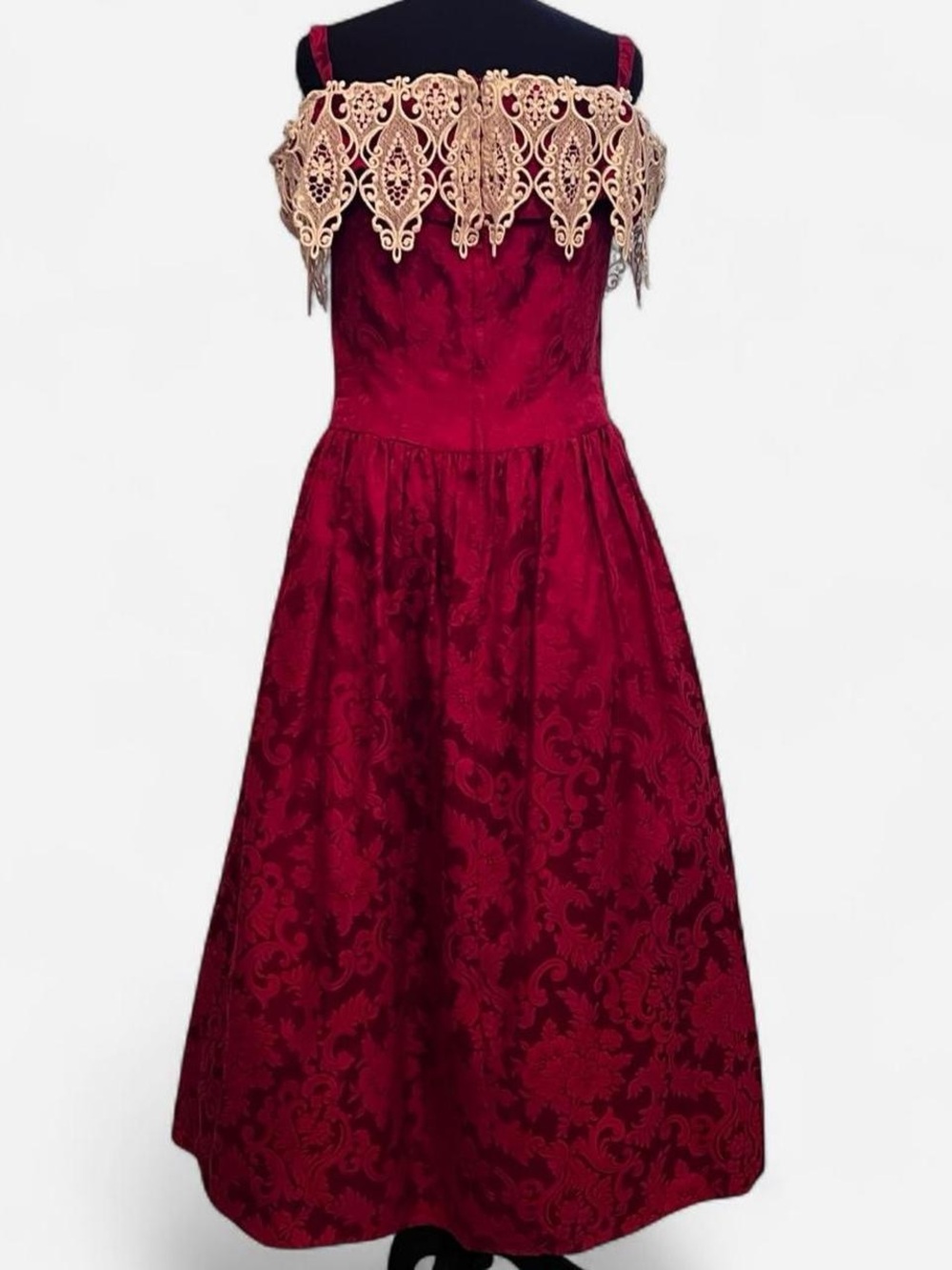 Scott McClintock Burgundy Evening Gown with Cream Lace Appliqué - Picture 4 of 8